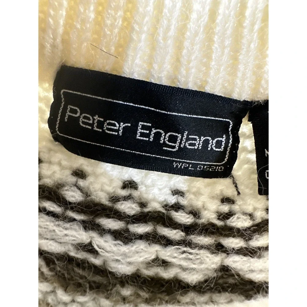 VTG Peter England Fair Isle Geometric Pattern Sweater Adult Large Ivory Ski Knit